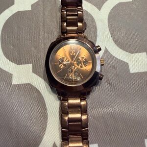 Brown Metal Link Chronograph Watch